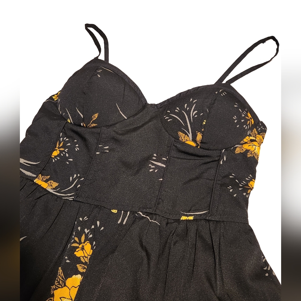 Band of Gypsies Black Floral Sweetheart Corset Wide Leg Jumpsuit Boho Maxi Sz XS - Picture 6 of 8